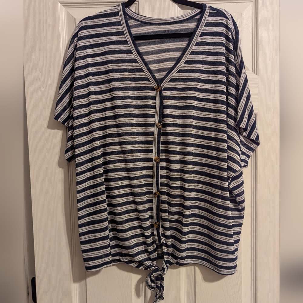 a.n.a Blue and White Striped Top size 2x